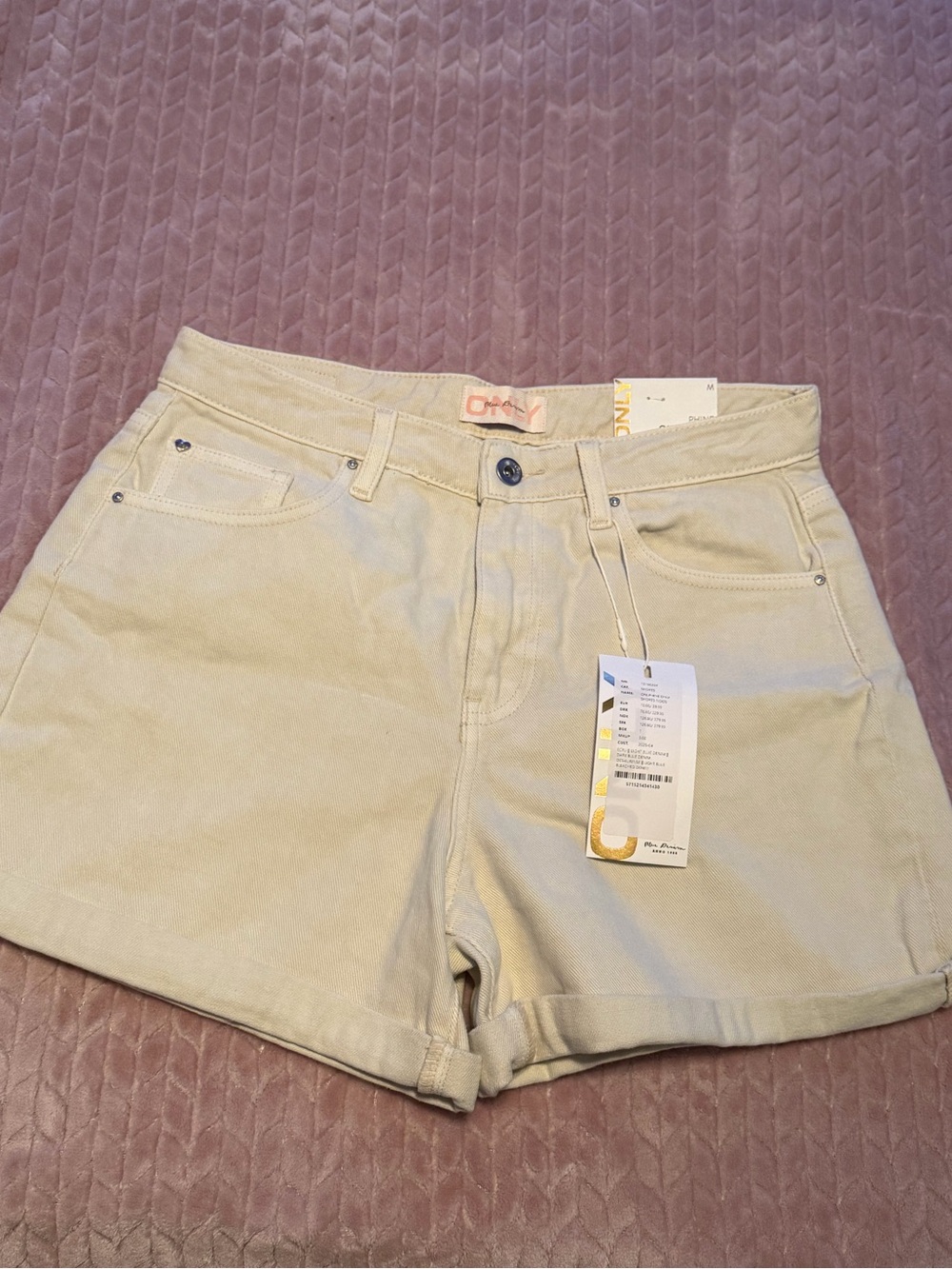 Only Cream High-Waist Jean Shorts